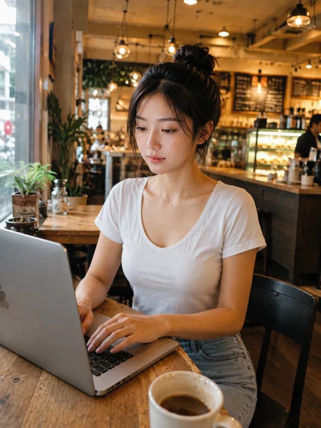 Abby working at a café